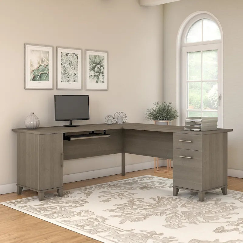 72 Inch L-Shaped Desk with Storage Cabinet, File Drawer and Keyboard Tray