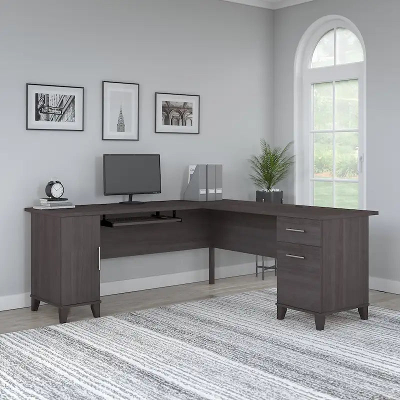 72 Inch L-Shaped Desk with Storage Cabinet, File Drawer and Keyboard Tray