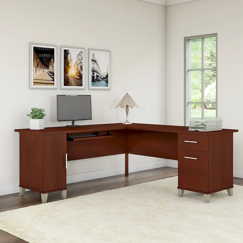 72 Inch L-Shaped Desk with Storage Cabinet, File Drawer and Keyboard Tray