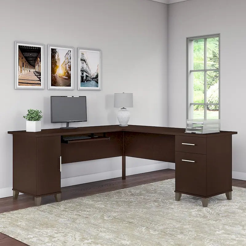 72 Inch L-Shaped Desk with Storage Cabinet, File Drawer and Keyboard Tray