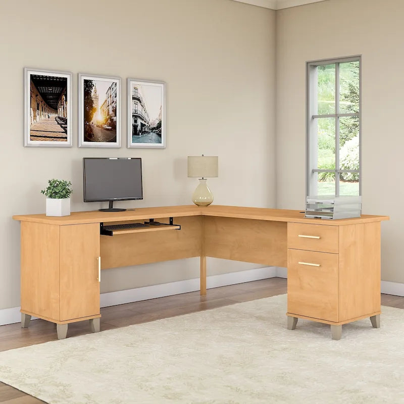 72 Inch L-Shaped Desk with Storage Cabinet, File Drawer and Keyboard Tray
