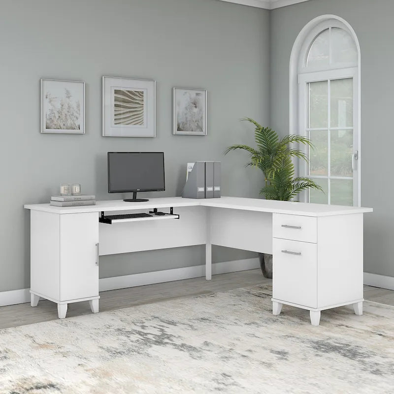 72 Inch L-Shaped Desk with Storage Cabinet, File Drawer and Keyboard Tray
