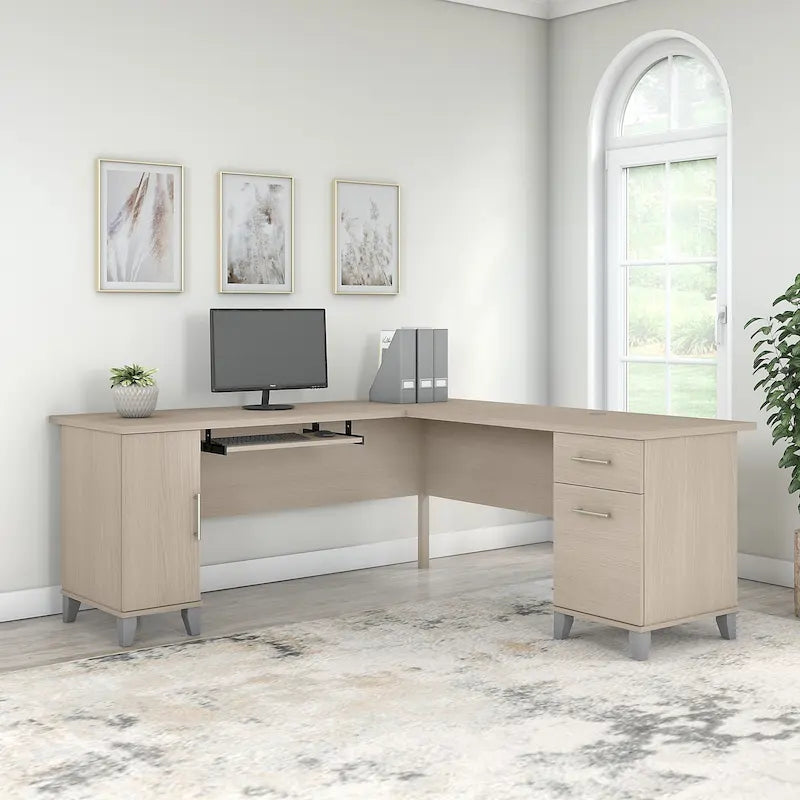 72 Inch L-Shaped Desk with Storage Cabinet, File Drawer and Keyboard Tray