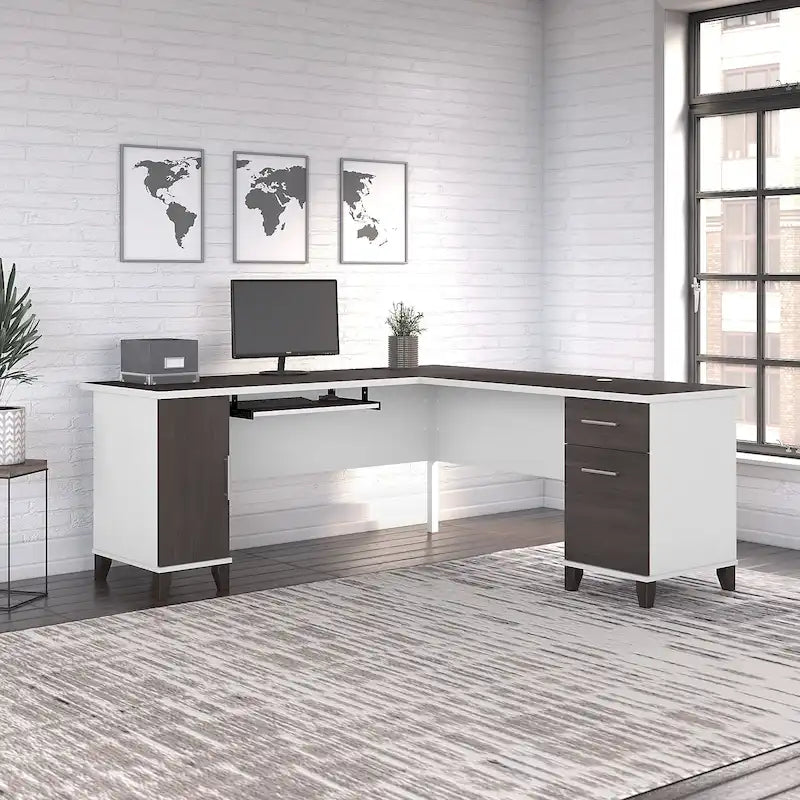 72 Inch L-Shaped Desk with Storage Cabinet, File Drawer and Keyboard Tray