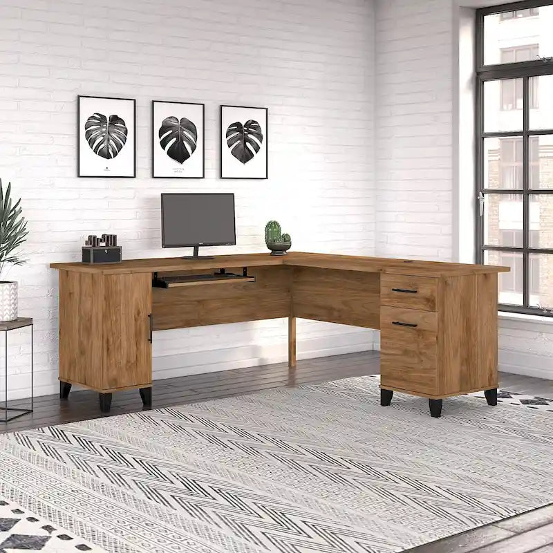 72 Inch L-Shaped Desk with Storage Cabinet, File Drawer and Keyboard Tray