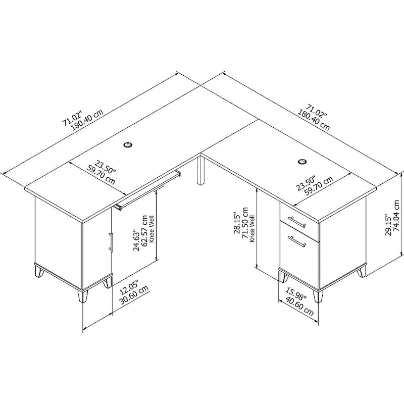 72 Inch L-Shaped Desk with Storage Cabinet, File Drawer and Keyboard Tray