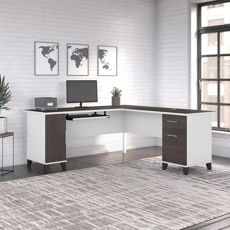 72 Inch L-Shaped Desk with Storage Cabinet, File Drawer and Keyboard Tray