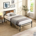 Metal Platform Bed with Wood Panel Headboard
