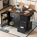 Farmhouse Kitchen Island with Power Outlet, Drop Leaf and Rolling Wheels, 54.5 Inch