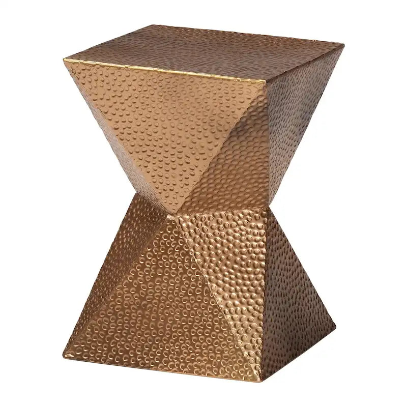 Geometric Metal Accent Side Table with Hourglass Silhouette, Gold, Indoor and Outdoor