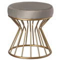 Modern Round Velvet Ottoman Stool with Bent Gold Metal Base