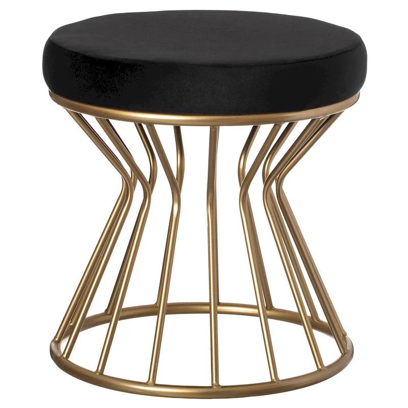 Modern Round Velvet Ottoman Stool with Bent Gold Metal Base