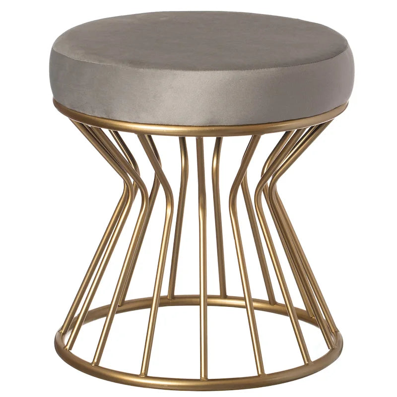 Modern Round Velvet Ottoman Stool with Bent Gold Metal Base
