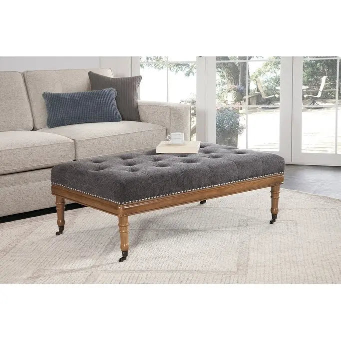 Diamond Tufted Upholstered Ottoman with Nail Trim and Casters