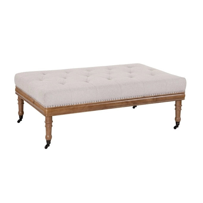 Diamond Tufted Upholstered Ottoman with Nail Trim and Casters
