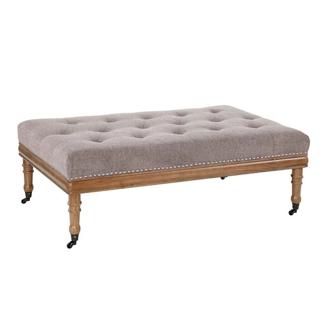 Diamond Tufted Upholstered Ottoman with Nail Trim and Casters