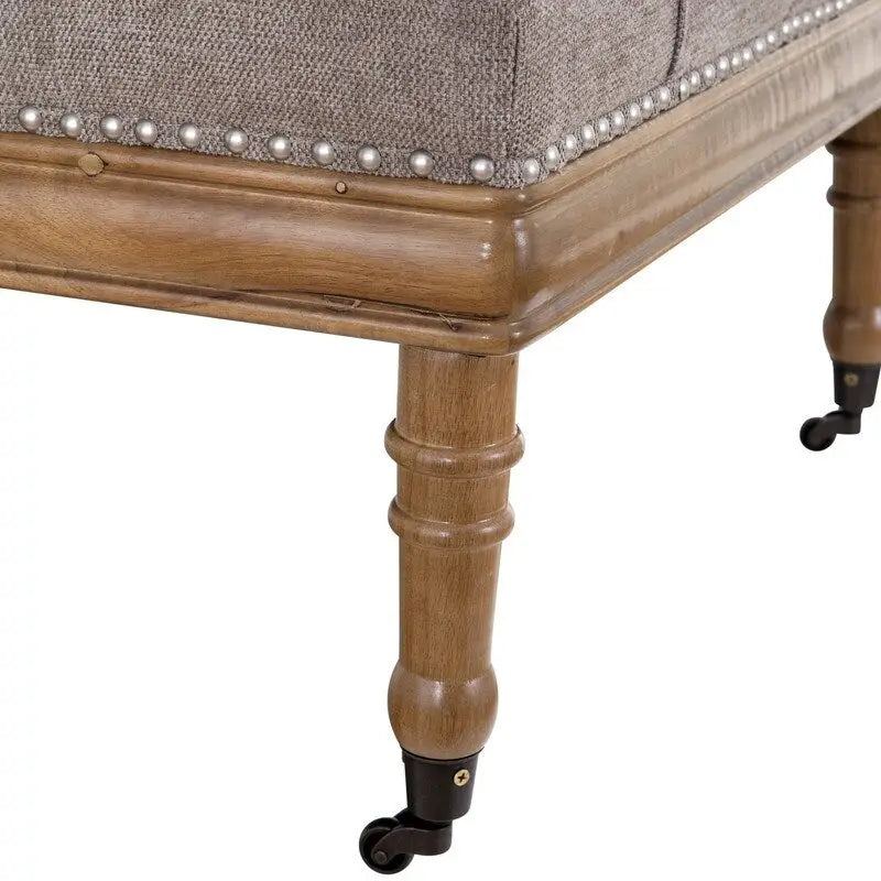 Diamond Tufted Upholstered Ottoman with Nail Trim and Casters
