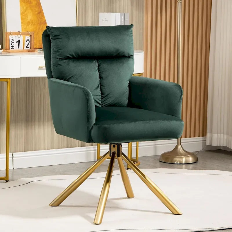 Swivel Velvet Accent Lounge Chair with Auto-Return and Gold Base