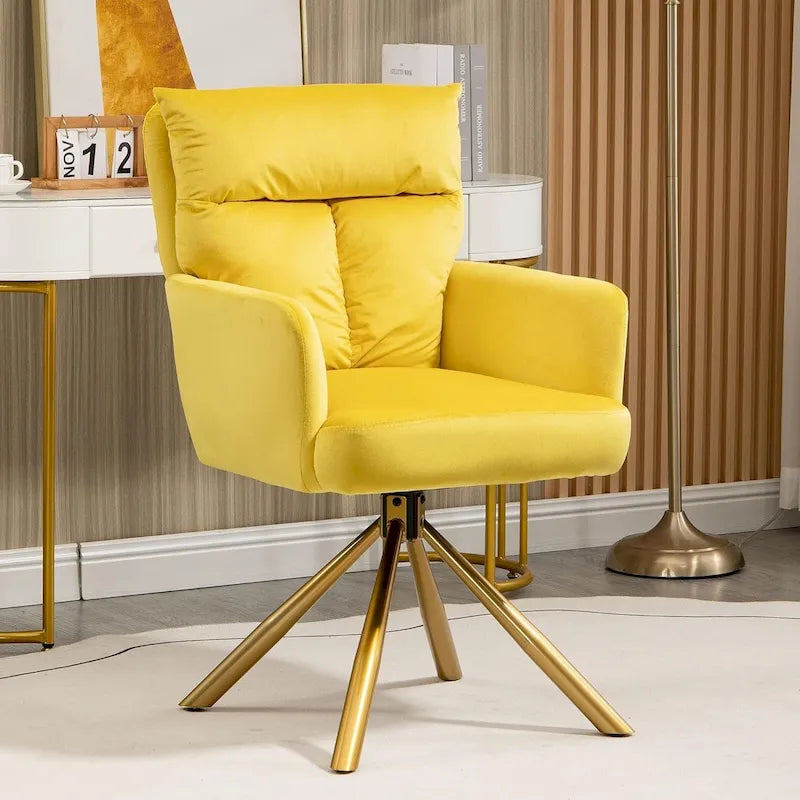 Swivel Velvet Accent Lounge Chair with Auto-Return and Gold Base