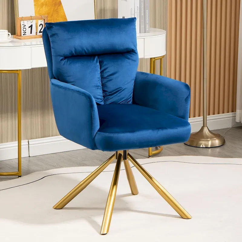 Swivel Velvet Accent Lounge Chair with Auto-Return and Gold Base