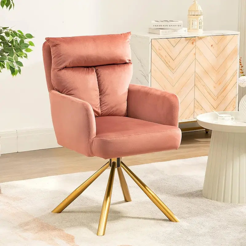 Swivel Velvet Accent Lounge Chair with Auto-Return and Gold Base