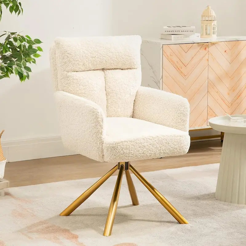 Swivel Velvet Accent Lounge Chair with Auto-Return and Gold Base