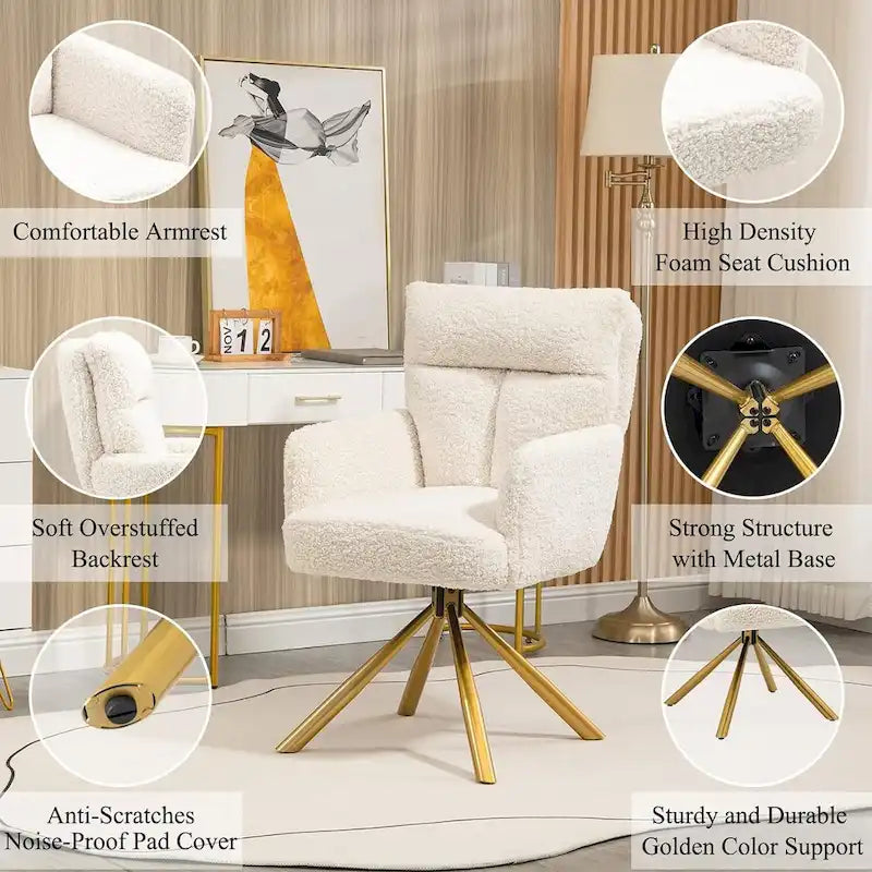 Swivel Velvet Accent Lounge Chair with Auto-Return and Gold Base