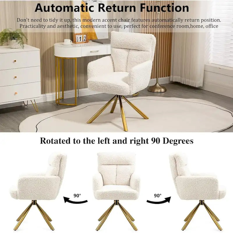 Swivel Velvet Accent Lounge Chair with Auto-Return and Gold Base