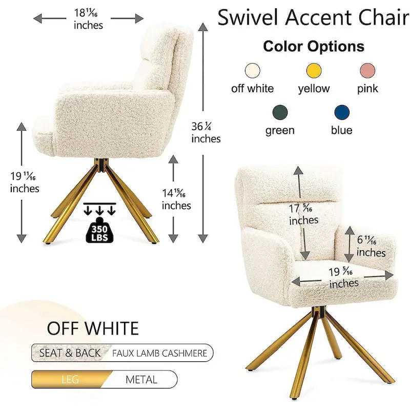 Swivel Velvet Accent Lounge Chair with Auto-Return and Gold Base