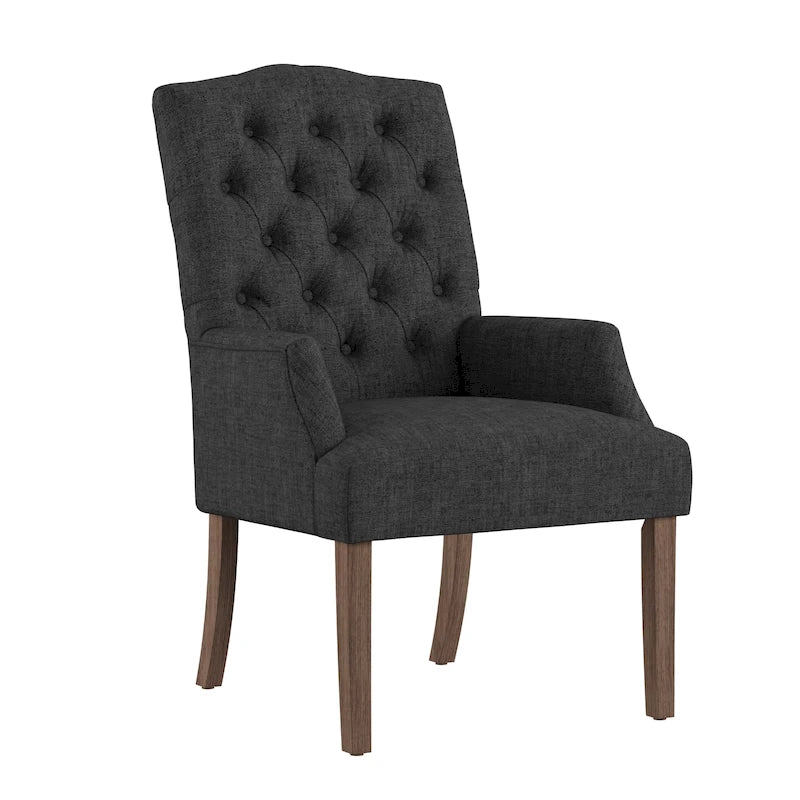Tufted Upholstered Dining Arm Chair with Wooden Legs