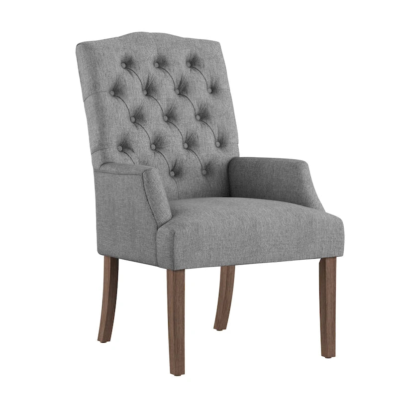 Tufted Upholstered Dining Arm Chair with Wooden Legs