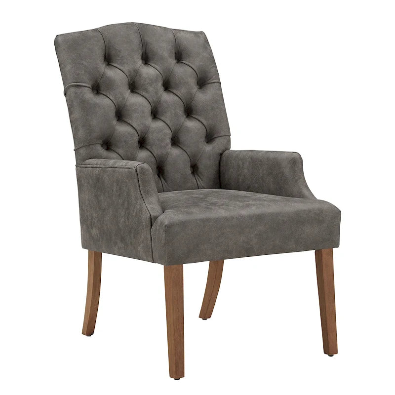 Tufted Upholstered Dining Arm Chair with Wooden Legs