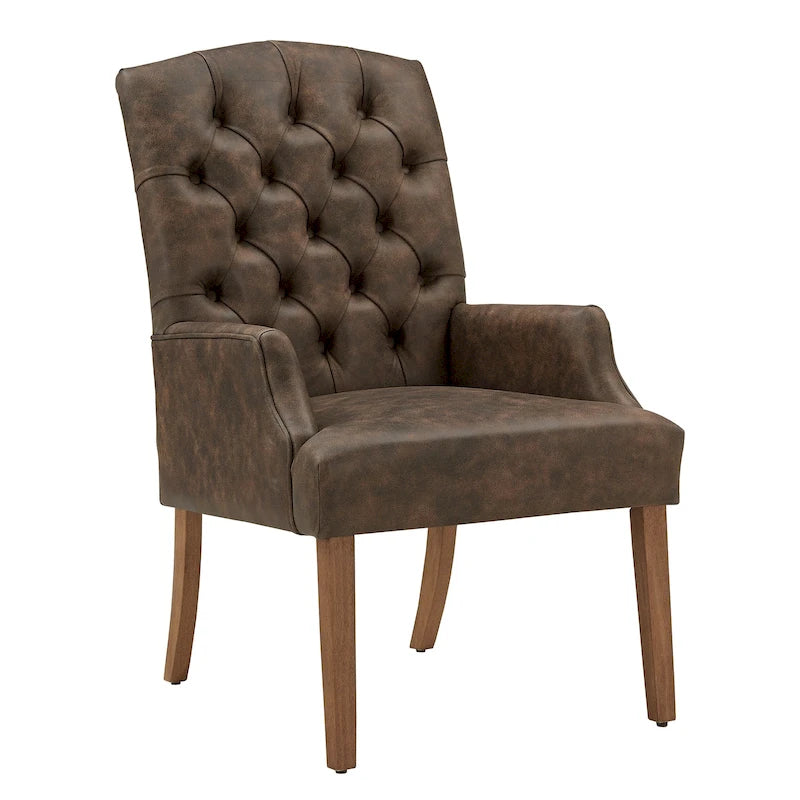 Tufted Upholstered Dining Arm Chair with Wooden Legs