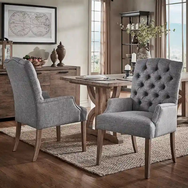 Tufted Upholstered Dining Arm Chair with Wooden Legs