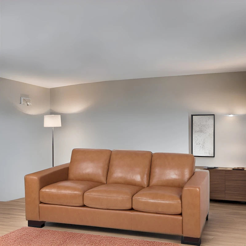 Premium Genuine Leather 3-Seater Sofa with Goose Feather Cushions and Deep Plush Seating