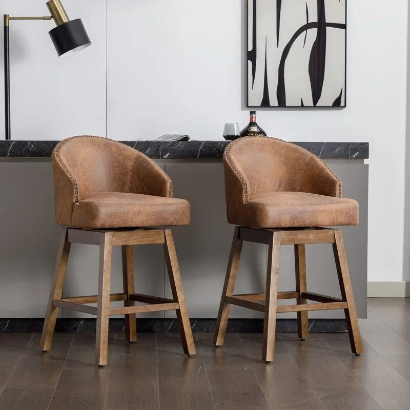 Swivel Wood Counter Height Bar Stools with Footrest, Set of 2