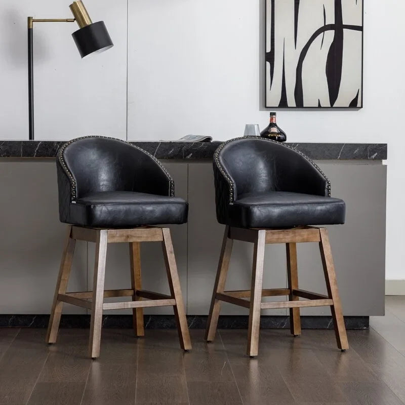 Swivel Wood Counter Height Bar Stools with Footrest, Set of 2