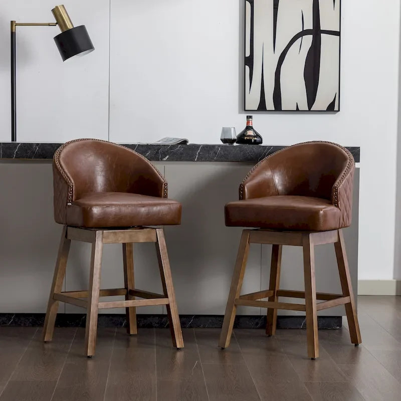 Swivel Wood Counter Height Bar Stools with Footrest, Set of 2