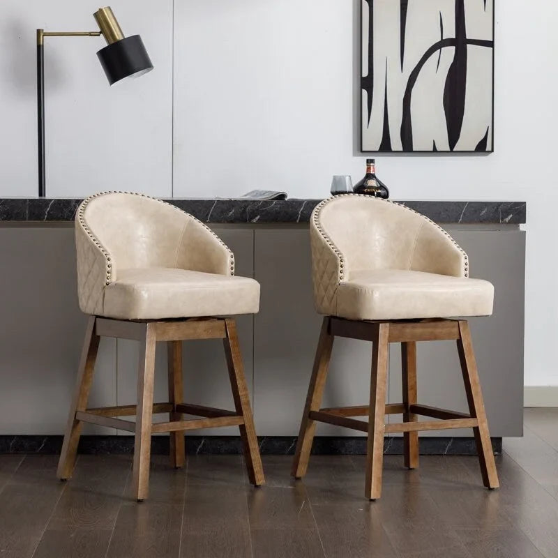 Swivel Wood Counter Height Bar Stools with Footrest, Set of 2