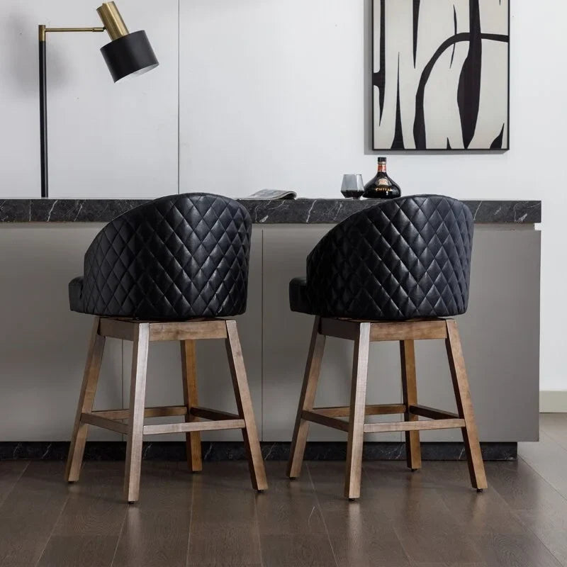 Swivel Wood Counter Height Bar Stools with Footrest, Set of 2