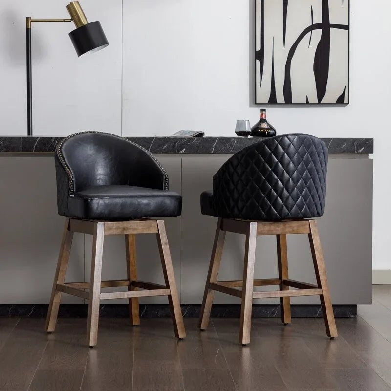 Swivel Wood Counter Height Bar Stools with Footrest, Set of 2