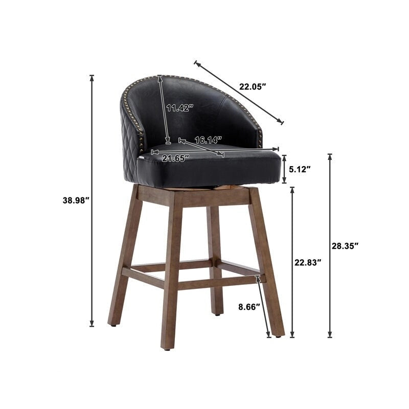 Swivel Wood Counter Height Bar Stools with Footrest, Set of 2