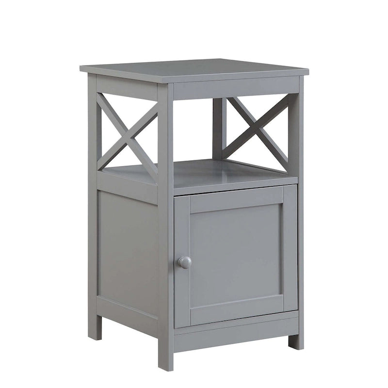 End Table with Storage Cabinet and Shelf, Transitional Farmhouse Style