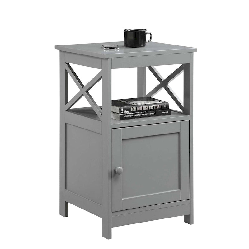 End Table with Storage Cabinet and Shelf, Transitional Farmhouse Style