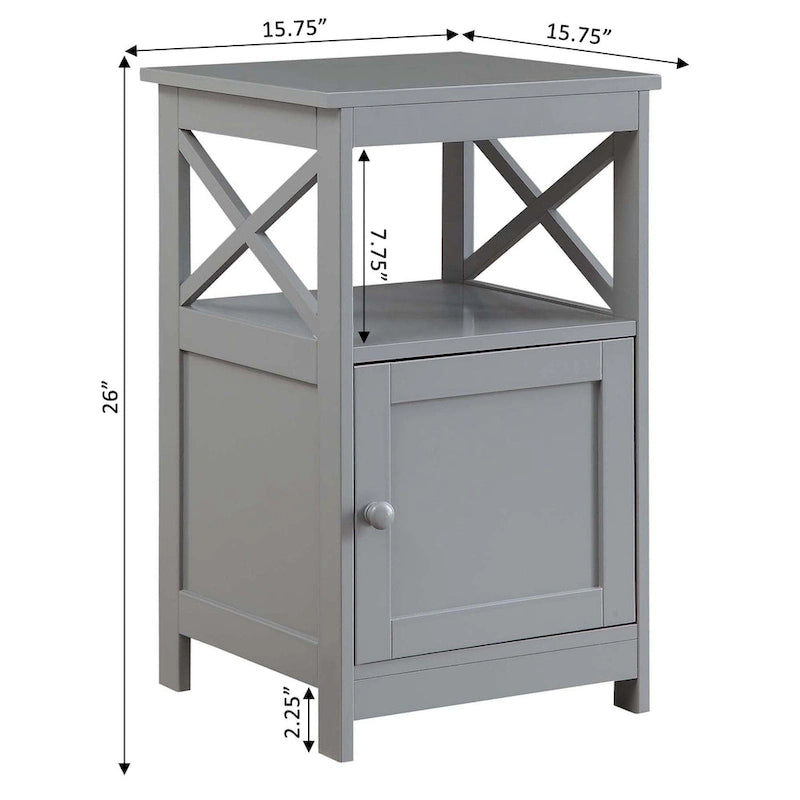 End Table with Storage Cabinet and Shelf, Transitional Farmhouse Style
