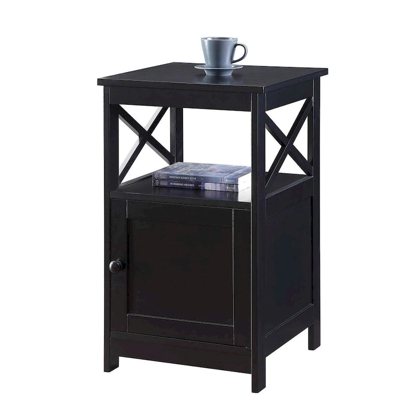 End Table with Storage Cabinet and Shelf, Transitional Farmhouse Style