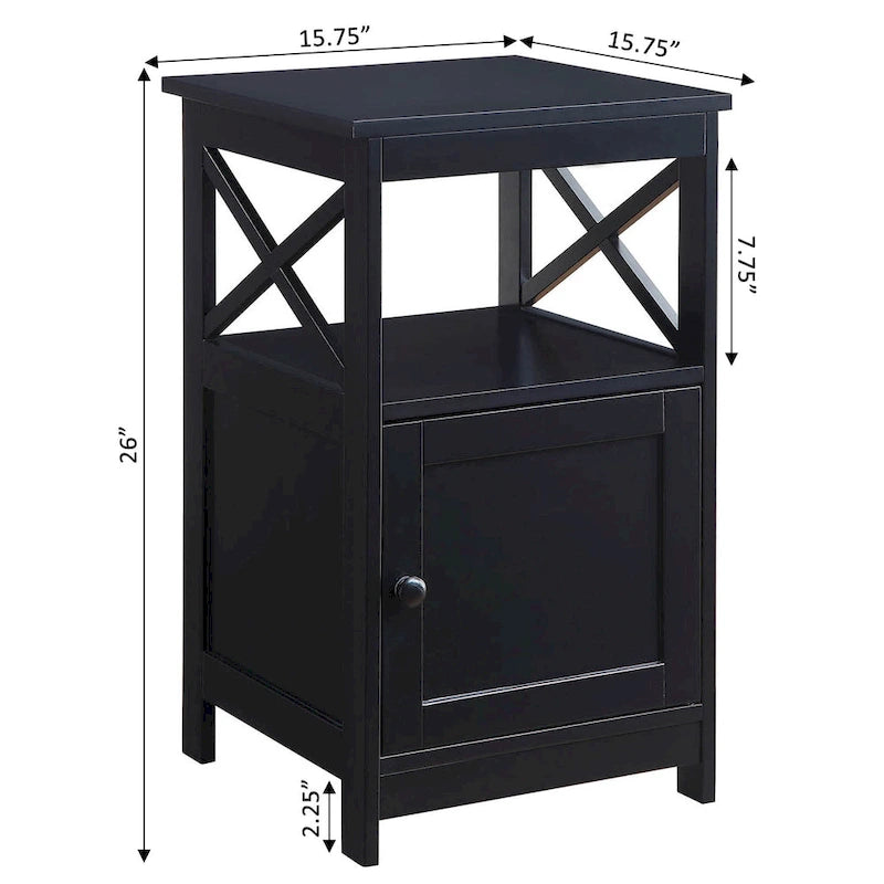 End Table with Storage Cabinet and Shelf, Transitional Farmhouse Style