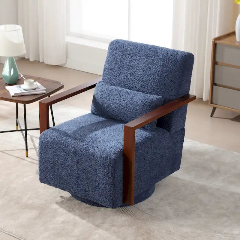 Mid-Century Boucle Upholstered Swivel Armchair with Pillow
