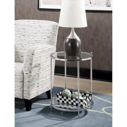 2-Tier Round Glass End Table with Shelf