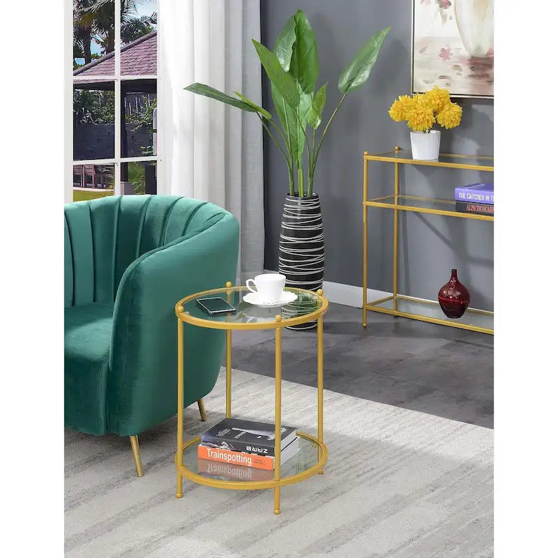 2-Tier Round Glass End Table with Shelf